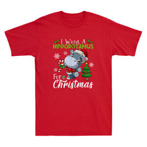 I Want A Hippopotam For Christmas Śmieszny Hippo Candy Święty Mikołaj Retro Męska koszulka