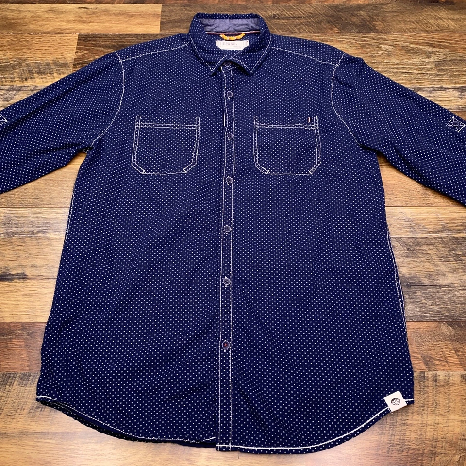 Free Planet Men’s Long Sleeve Roll Tab Double Pocket Stars Navy - Sz M - Image 1 of 4