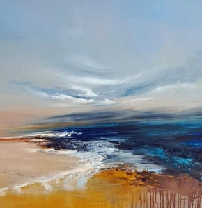 ORIGINAL ELIZABETH WILLIAMS "Solstice" sea seascape seaside beach OIL PAINTING - Picture 1 of 2