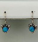 925 Sterling Silver Lab Created Light Blue Fire Opal Heart Pierced Earrings