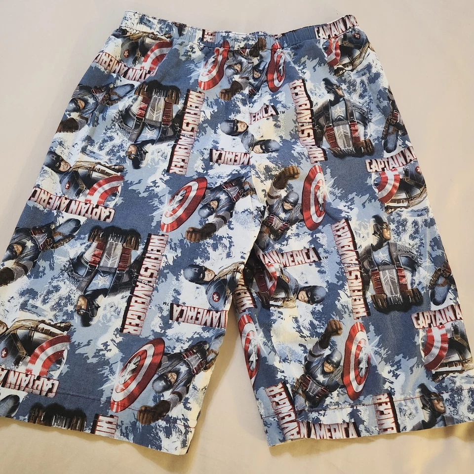 Youth Captain America 睡衣 睡眠短裤 尺寸 大号 蓝色 红色 Pull-On HOMEMADE — 第 1/4 张图片
