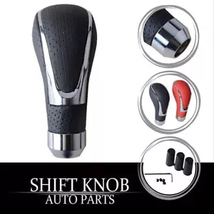 Universal Black Leather Manual Gear Stick Shift Knob Shifter Lever Head Handle - Picture 1 of 8