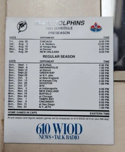 Miami Dolphins 1991 Schedule Pre Season and Regular Season NFL great condition - Picture 1 of 2