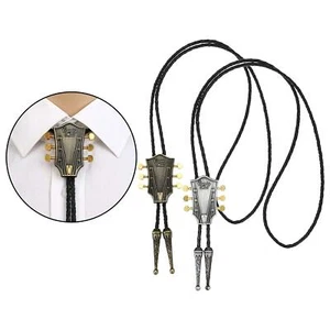 Guitar Bolo Ties Western Cowboy Music Theme Leather Necktie Bootlace Tie - Picture 1 of 7