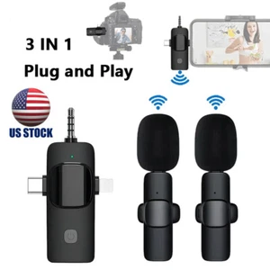 Lavalier Wireless Microphone Audio Video Recording Mic For Android iPhone Laptop - Picture 1 of 26