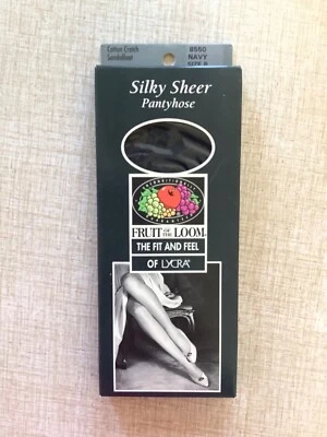 Vintage 90s Fruit Of The Loom NAVY Silky Sheer PANTYHOSE Size B Sandalfoot NEW - Image 1 of 2