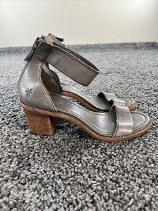 Frye Shoes Womens 9M Brielle Scallop Sandals Silver Metalic Ankle Strap Heels - Picture 1 of 6