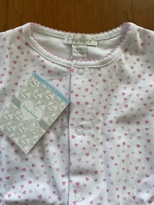 Kissy Kissy NWT White/Pink Hearts Pima Crochet Edged Snap Front Footie-0-3Mos - Picture 1 of 9