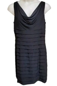 Women's Black Tiered Cowl Neck Modest Grunge Goth Corpcore Slip Dress Sz 14 - Picture 1 of 2