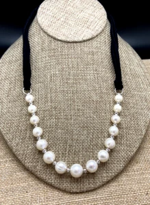 HONORA STERLING SILVER LEATHER CORDED 8- 10MM PEARL NECKLACE NEW IN BOX - Picture 1 of 4
