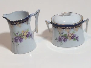 Vintage Germany Porzellan Sahne und Zucker Set Blumenmotiv gestempelt und nummeriert - Bild 1 von 9