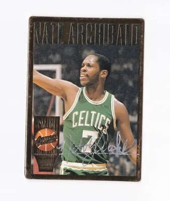 Autógrafos del Salón de la Fama 1995 llenos de acción #1 Nate Archibald Boston Celtics automático Foto 1 de 2