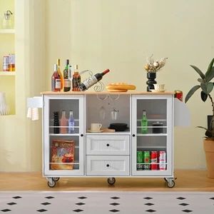 Mobile Kitchen Island Storage Trolley Cart on Wheels with Dropleaf Top White - Picture 1 of 8