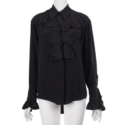 Blusa romántica poeta con volantes de seda negra top S vintage diane von furstenberg nueva con etiquetas Foto 1 de 4