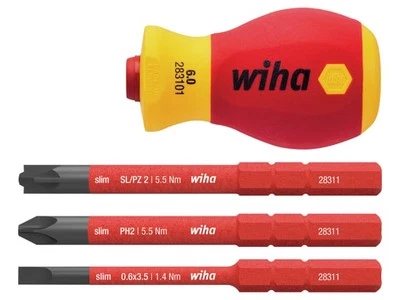 Wiha 41230 4pc SoftFinish VDE slimVario Stubby Screwdriver Set - Image 1 of 4