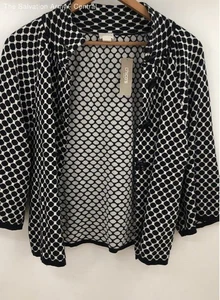 Chico's Womens Black White Geometric Button Front Cardigan Sweater Size 1 - Picture 1 of 7