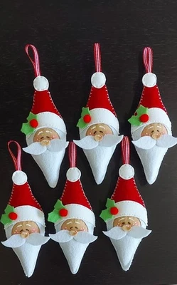 Christmas tree decoration Santa Claus hanging Grinch ornaments felt made 6 pcs - Image 1 of 3