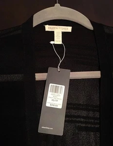 Cárdigan abierto para mujer Eileen Fisher negro transparente talla XS $318,00 NUEVO CON ETIQUETAS - Imagen 1 de 10