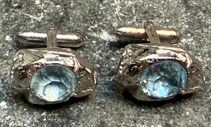 Vintage SWANK Silver Tone and Blue Crystal Nugget Cufflinks - Picture 1 of 5