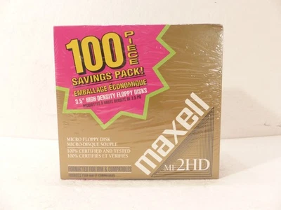 (Paquete de 100) Disquetes formateados Maxell MF 2HD de doble cara de 3,5" ¡NUEVOS! Foto 1 de 4