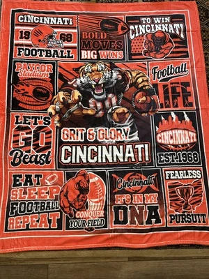 Manta de fútbol americano Cincinnati Bengals 50x40" - Grano y gloria - Est. 1968 Foto 1 de 4