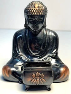 Statuina bruciatore Buddha Insense stile ottone vintage fondo feltro - Foto 1 di 11