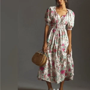 Anthropologie Somerset Maxikleid Gr. L geblümt rosa Puffärmel - Bild 1 von 9