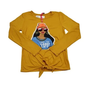 Cute 4 U Shirt Girls M Yellow Long Sleeve Round Neck Graphic Print Stretch Tee - Picture 1 of 16