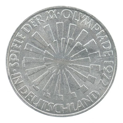 PRATA - Tamanho de um quarto - 1972 Alemanha 10 Marcas - Moeda de Prata Mundial *716 - Imagem 1 de 3