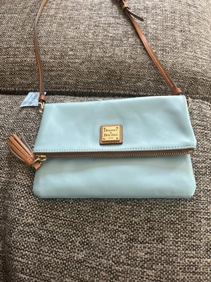 Dooney & Bourke Pebble Grain Foldover Zip Crossbody Blue Leather - - Image 1 of 4