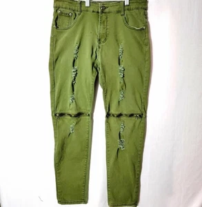 Qazel Vorrlon Mens Skinny Jeans Sz 32 Stretch Ripped Zippered knees Distressed - Picture 1 of 18