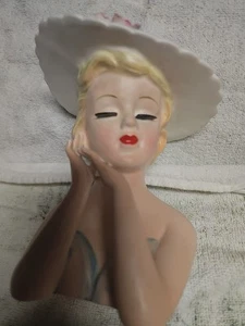 VTG LEFTON LADY HEAD VASE JAPAN 2900 6" PINK TONES ROSES ON HAT W/ ORIG RECEIPT! - Picture 1 of 14