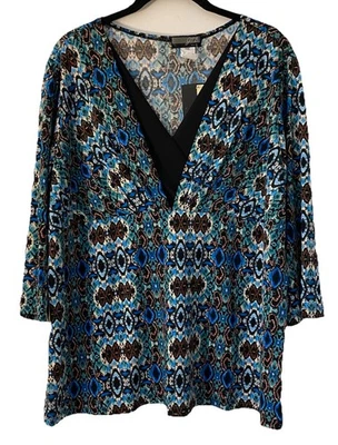 Camiseta sin mangas JTB para mujer talla 1X cuello en V negra azul verdoso blanco manga 3/4 negra imitación Foto 1 de 4