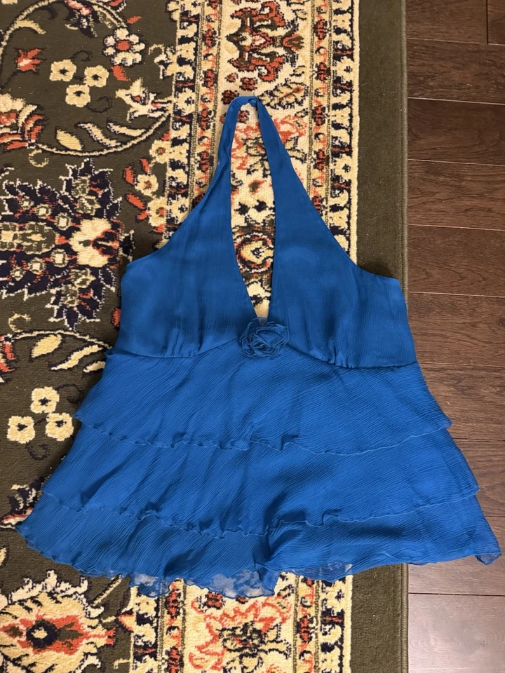 Top halter vintage y2k seda spenser jeremy seda azul talla L Foto 1 de 4