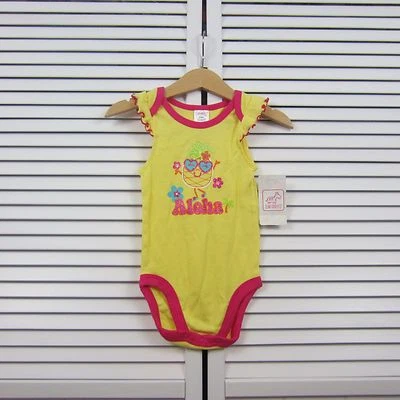 Camisa de verano Aloha Baby de una pieza sin mangas con volantes amarillo rosa talla 3 - 6 M Foto 1 de 4