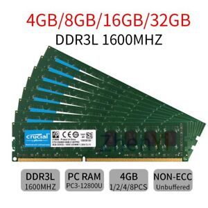 Crucial 32GB 16GB 8GB 4GB DDR3L 1600MHz PC3L-12800U 1.35V Desktop Memory LOT BT