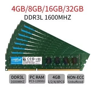 Crucial 32GB 16GB 8GB 4GB DDR3L 1600MHz PC3L-12800U 1.35V Desktop Memory LOT BT - Picture 1 of 17