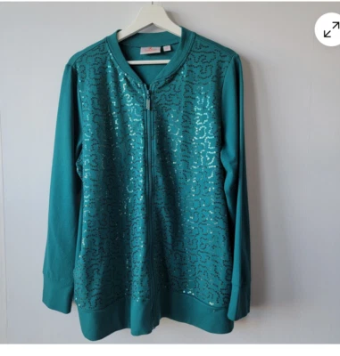 Quacker Factory Sequin Swirl Zip Front French Terry Bomber Jacket. PRE-OWNED XL - Image 1 of 4
