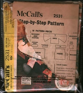 2531 McCalls SEWING Pattern Craft Pattern Stuffed Dolls 15' 20' 25" Raggedy Ann - Picture 1 of 2