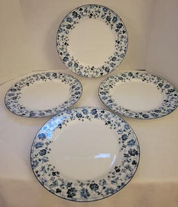 Nuovo set 4 piatti Laura Ashley Sophia 10 1/8" blu floreale rosa bordo a quadri - Foto 1 di 4