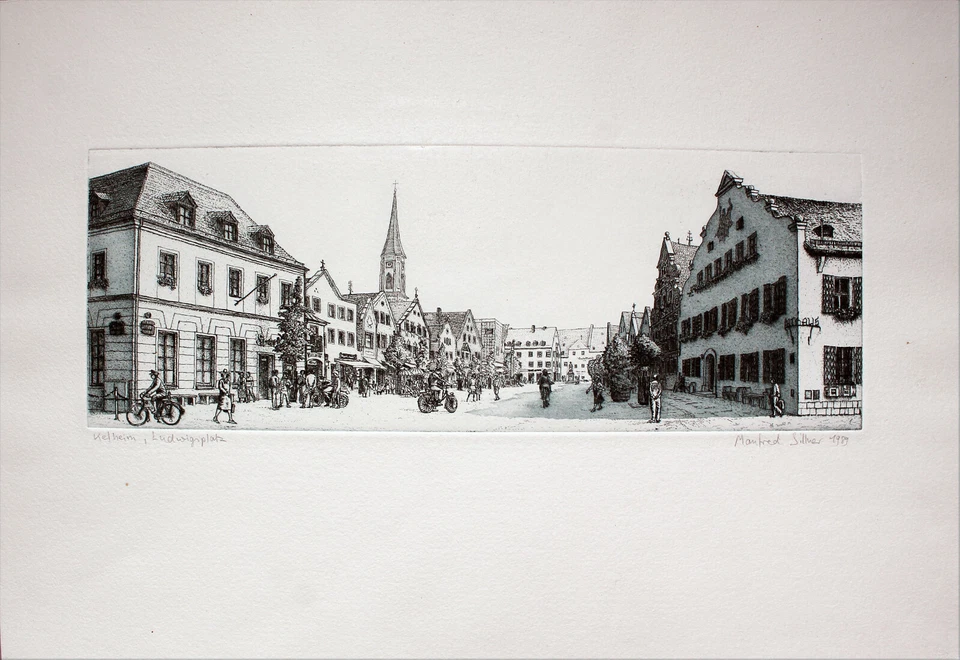 MANFRED SILLNER - Kelheim, Ludwigsplatz. Handsignierte Radierung, fertig gerahmt - Bild 1 von 4