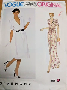 Pullover Dress Plunge V 12 VOGUE Paris Givenchy 2165 Sewing Pattern UC VTG 80s - Picture 1 of 8