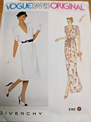 Pullover Dress Plunge V 12 VOGUE Paris Givenchy 2165 Sewing Pattern UC VTG 80s - Image 1 of 4