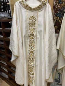 CASULA BIANCA GOTICA IN LANA SETA MOIRE’ Made in Italy nuova - Foto 1 di 5