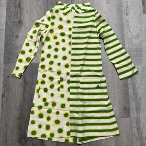VTG 1960s Sonni California Green Yellow Polka Dot Striped Long Sleeve Mod Dress - Picture 1 of 4