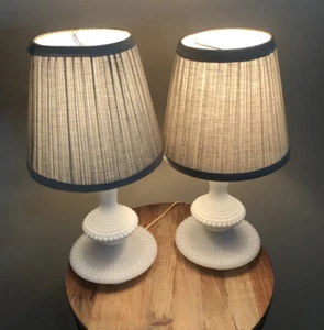Pair of Electric HobNail White Milk Glass Lamps - Picture 1 of 11