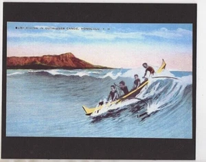 WAIKIKI BEACH CANOE RIDERS HAWAII HAND COLORED B&W GICLEE PRINT ON 8X10" MAT - Bild 1 von 1