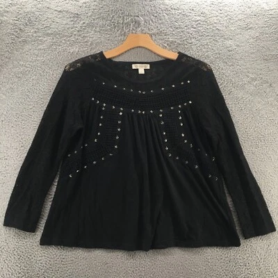 Blusa pulóver informal vintage America manga larga para mujer L negra con cordones florales Foto 1 de 4