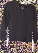 Excellent/New W5 Women's S Classy Black Long-sleeve Sweatshirt w Lace-up Sides