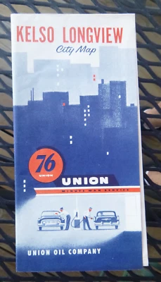 1956 Kelso Longview Washington street road map Union 76 oil gas - Image 1 of 4